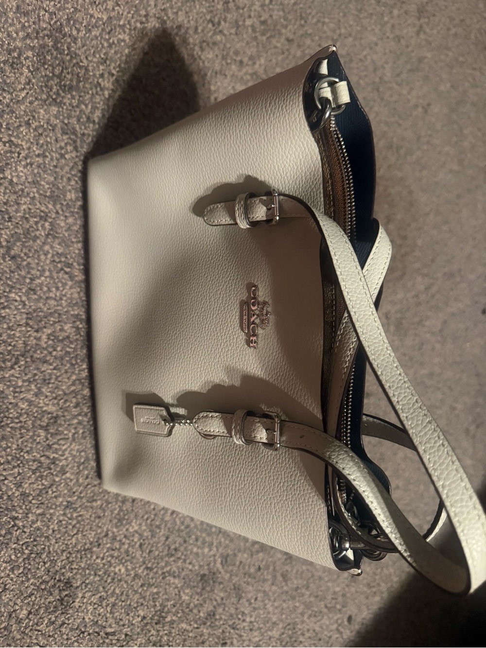 Coach Pebbled Leather Shoulder Tote in Chalk/White
